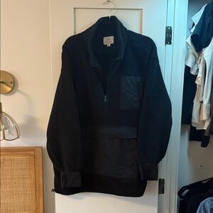 aerie Black Sherpa Zip-Up Pullover XL